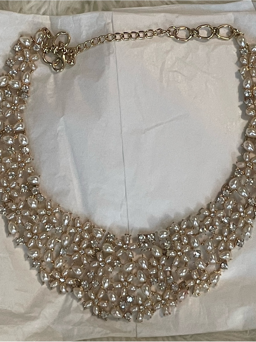 Pearl & Crystal Cluster Statement Necklace - Rose Gold